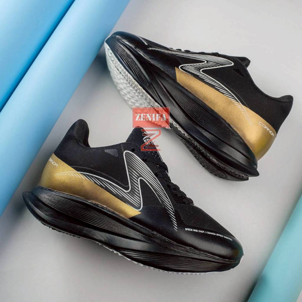 Sepatu running pria olahraga voli specs coanda hitam gold high quality terbaru 2025