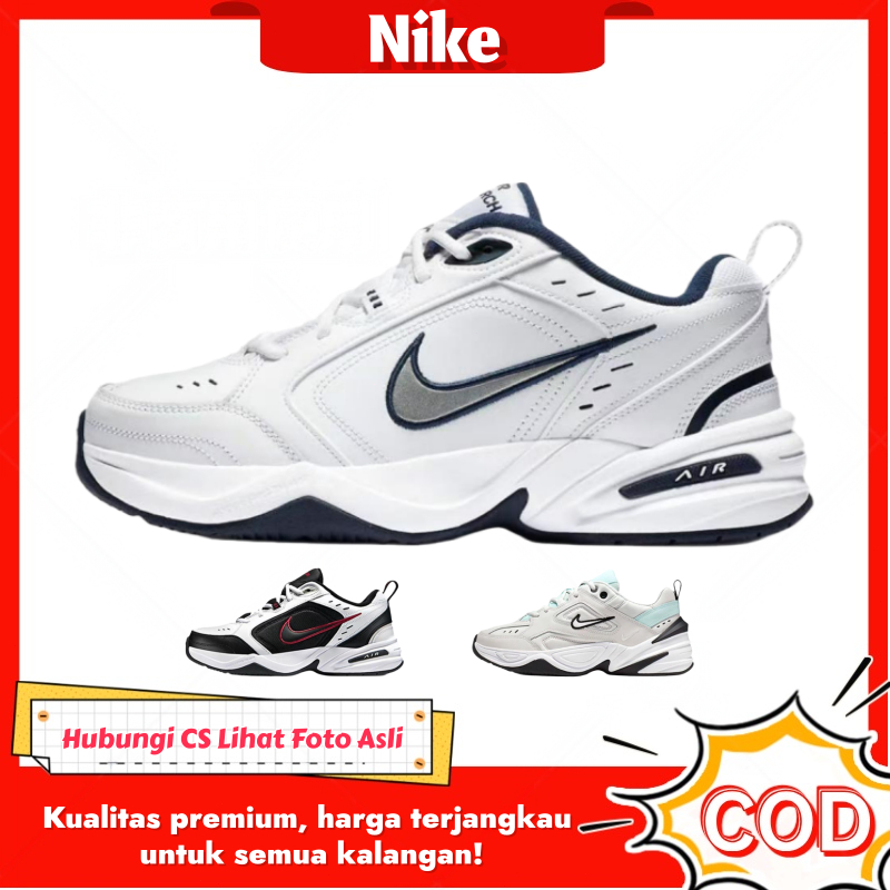 Nike Air Monarch 4 Warna Klasik Putih Biru - Lidah Sepatu Jala Bernapas, Sol Sepenuh Air-Sole Cushio