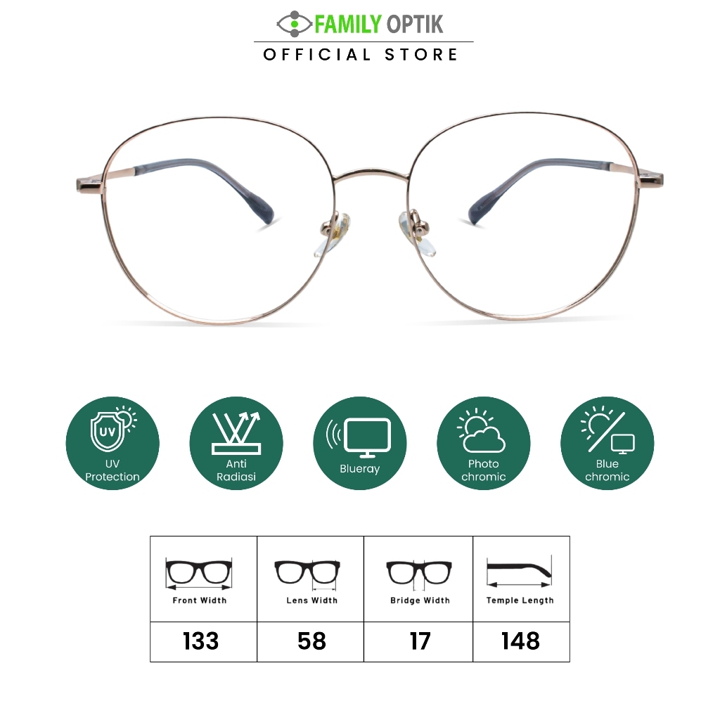 Family Optik - Kacamata Vintage Blueray Photocromic Anti Radiasi 70715
