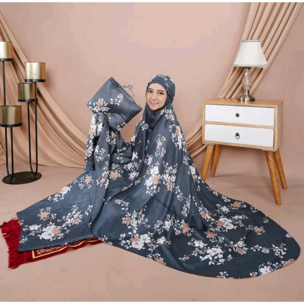 Mukena rayon kombinasi motif bunga sakura kekinian | mukena rayon bali premium termurah | mukena res