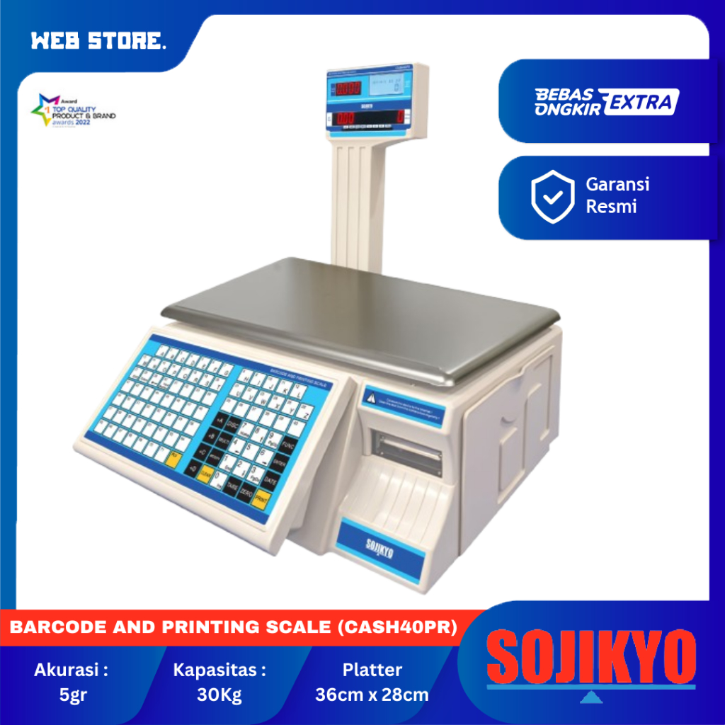 Timbangan Kasir Super Market  Digital Barcode And Printing 30Kg CASH40PR SOJIKYO