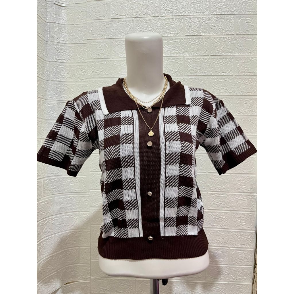 Atasan wanita rajut ala Korea | baju atasan vintage | baju rajut wanita retro coklat