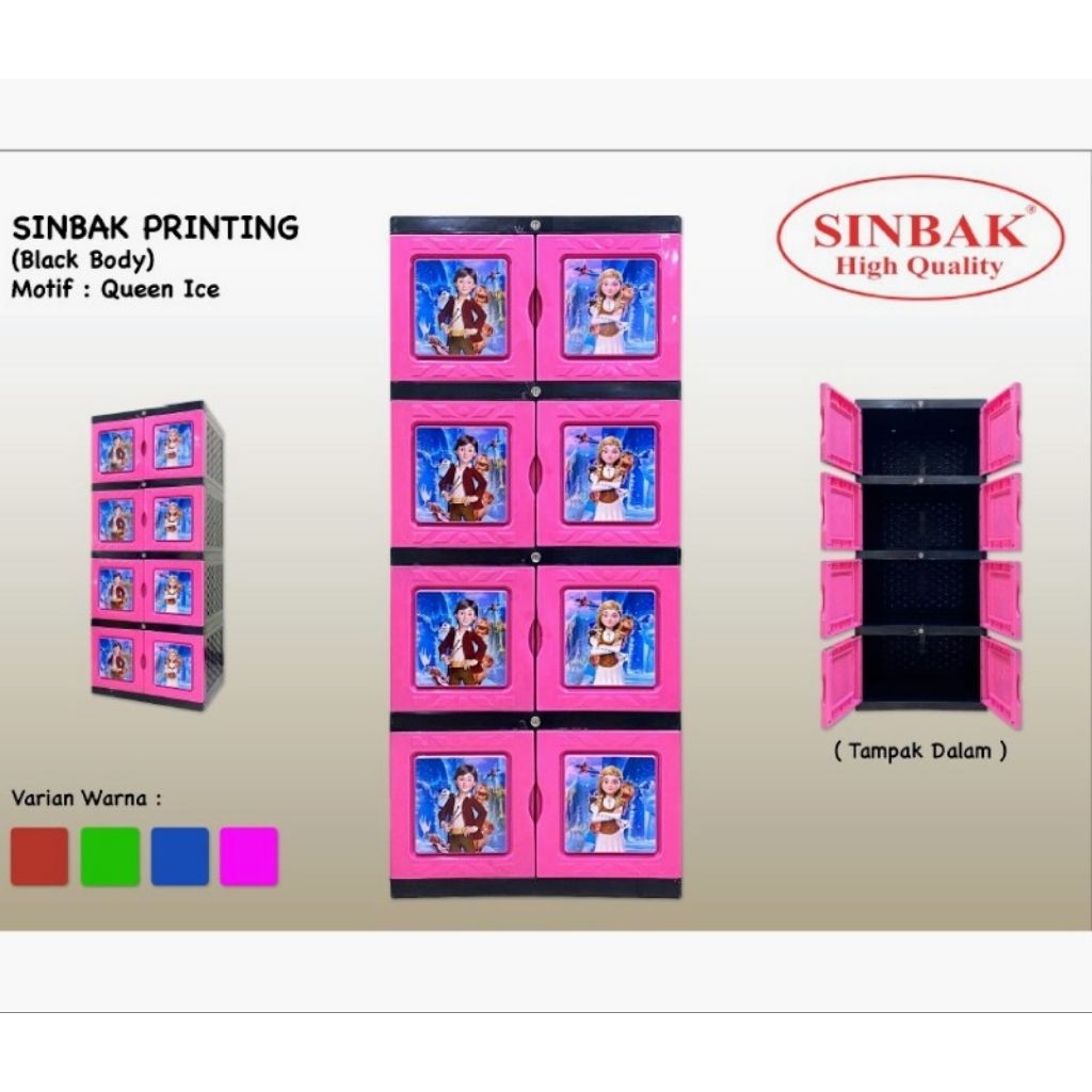 Lemari Plastik SINBAK Printing (Black Body) 4 Susun