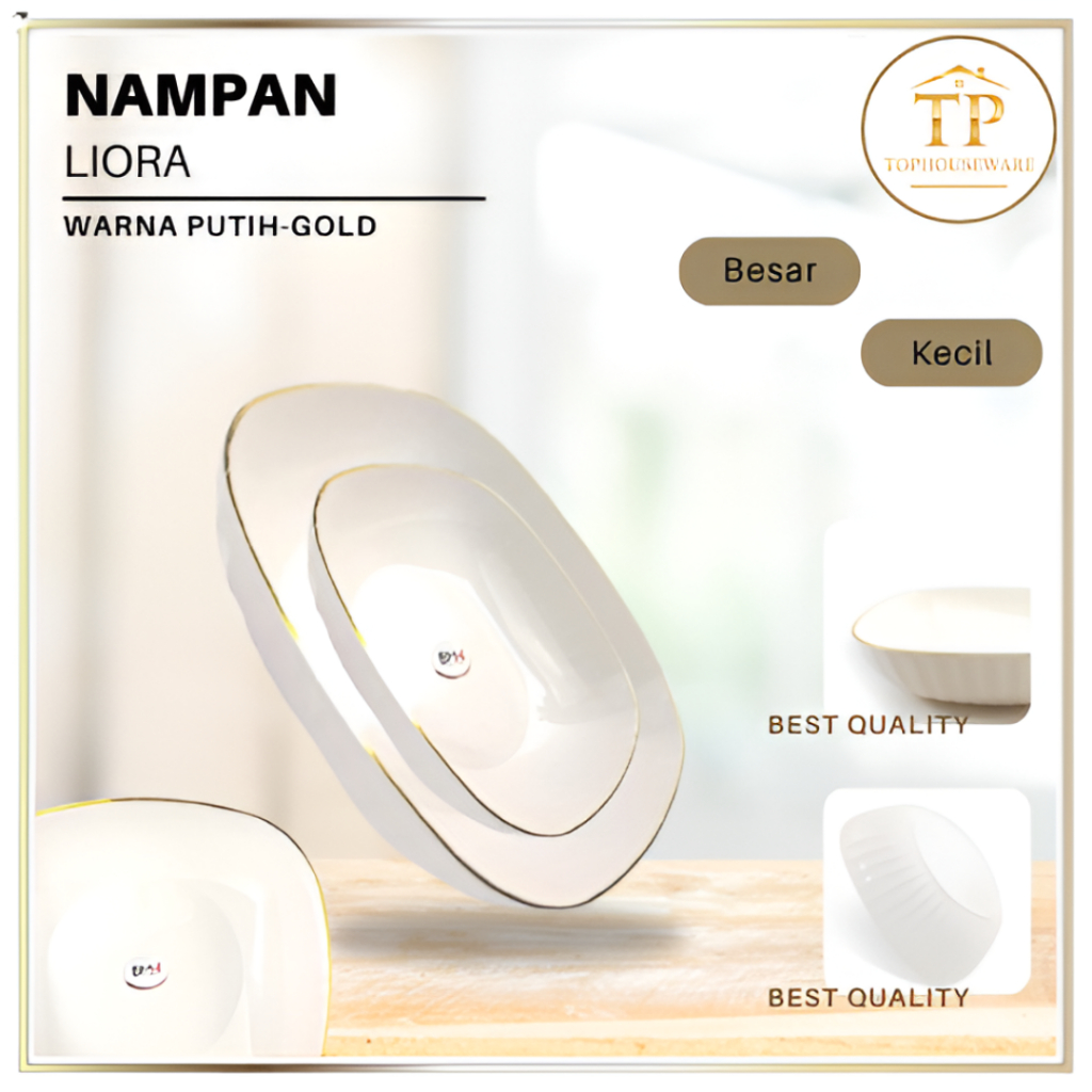 TP' Nampan Saji Plastik Warna Putih Gold Besar Kecil Mangkok Wadah Makanan Aesthetic Elegant Wave Be