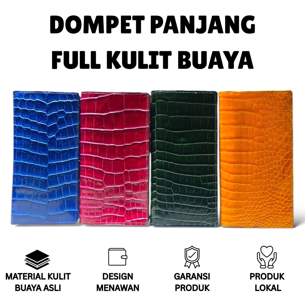 DOMPET PANJANG WANITA PRIA KULIT BUAYA ASLI - DOMPET LIPAT KULIT BUAYA FULL PANJANG - DOMPET PASPOR