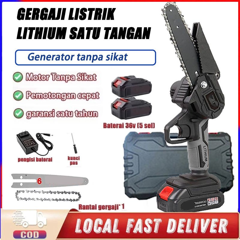 Mesin Chainsaw 6 Inch Cordless Gergaji Pemotong Kayu Gergaji Mesin Listrik 1 Baterai Handheld Portab