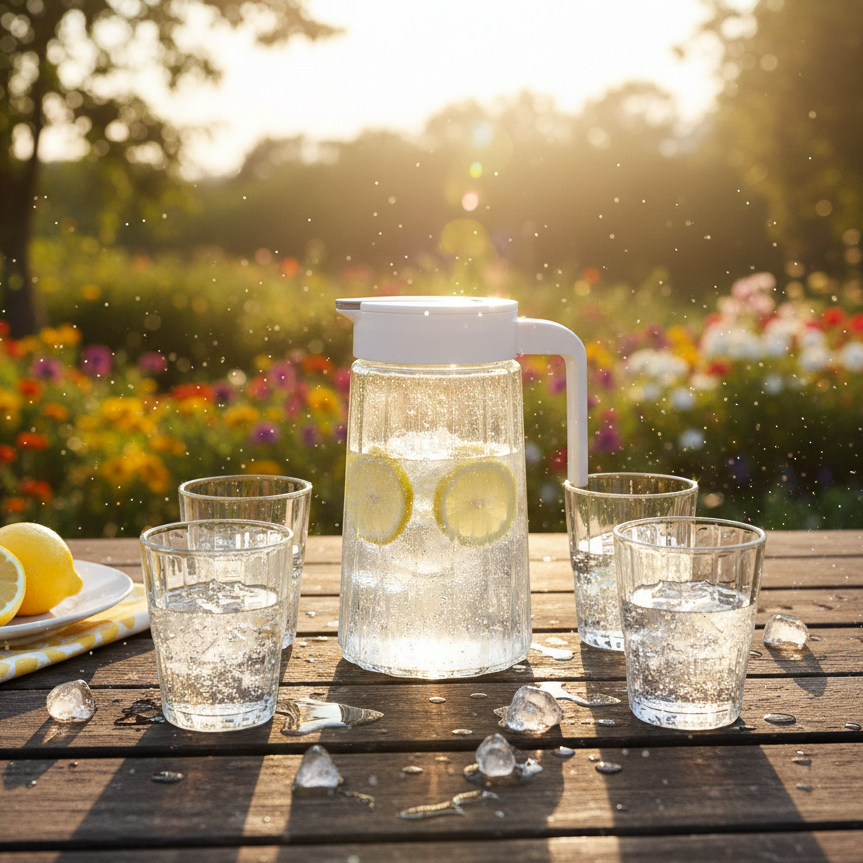 Hapimart Set Pitcher Gelas Kaca 1 Teko 4 Gelas Desain Modern Kaca Tebal Mudah Dibersihkan