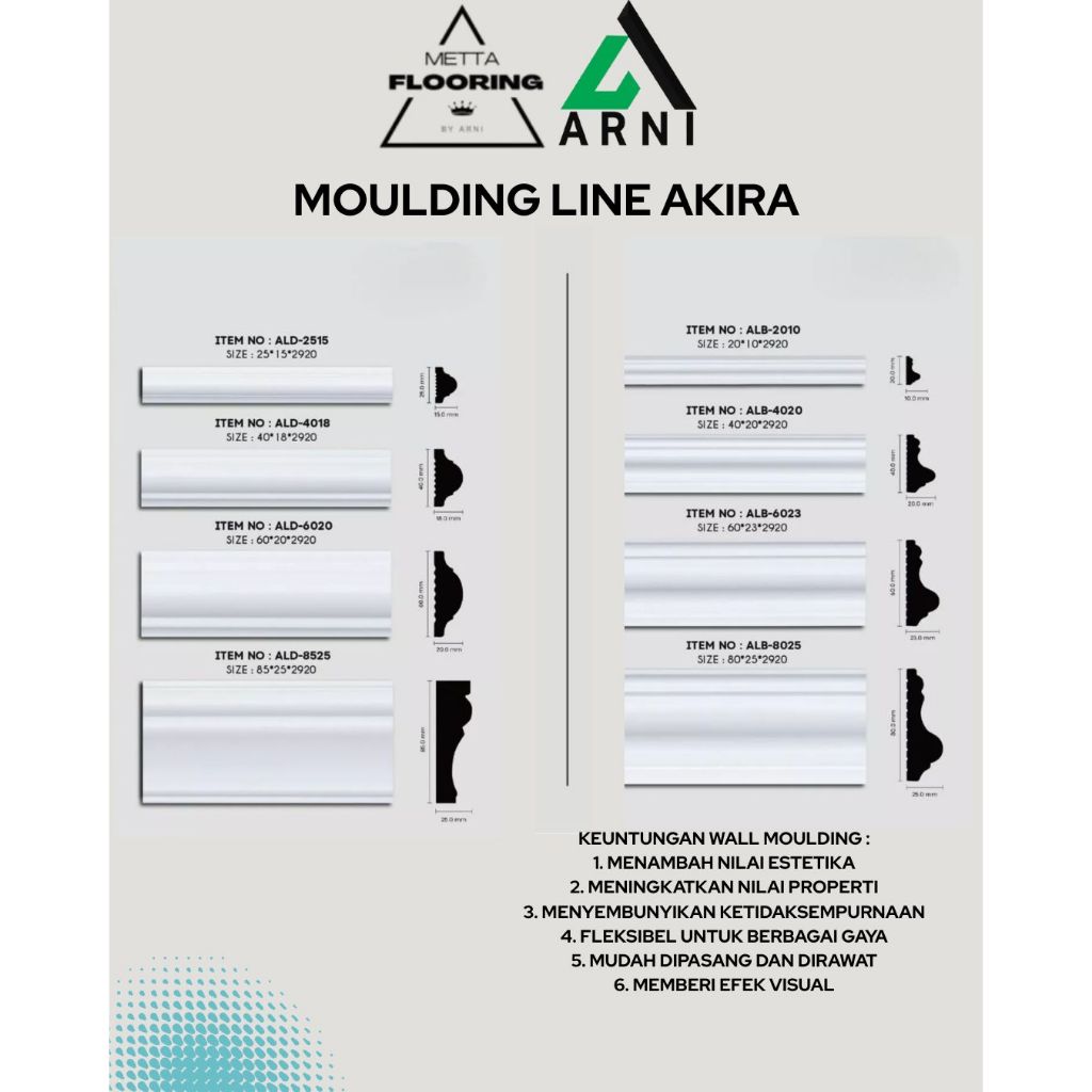 Wall moulding pvc | moulding line akira warna putih dinding ALB8525