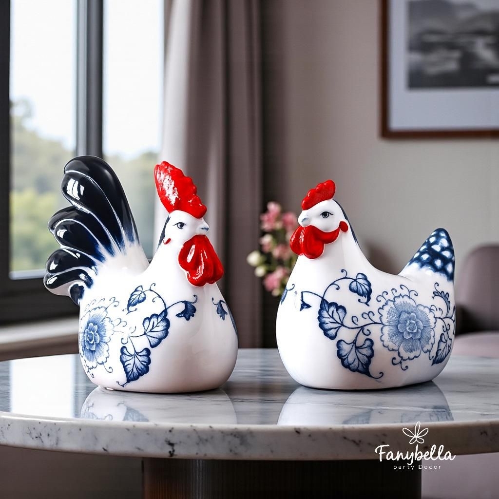 Pajangan Keramik Hewan Import Keberuntungan Shio Ayam Patung Zodiak Hoki Dekorasi Rumah