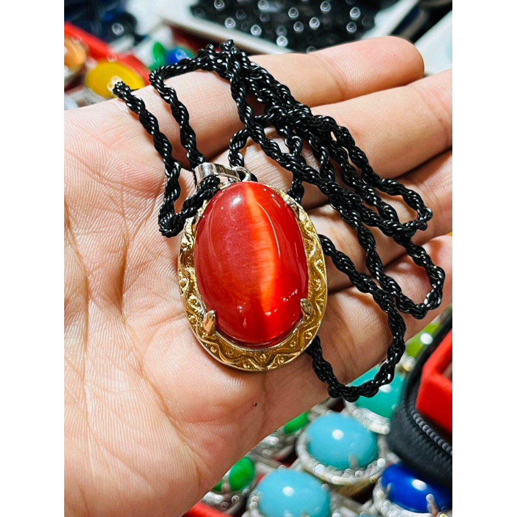 Batu Akik cat aye marjan model kalung liontin titanium