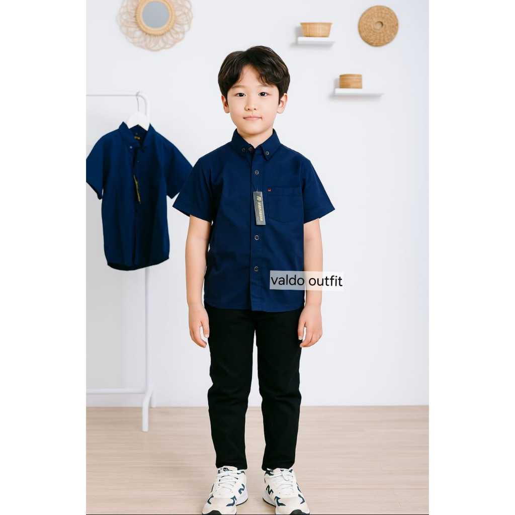 Kemeja biru dongker anak laki-laki umur 1-13 tahun