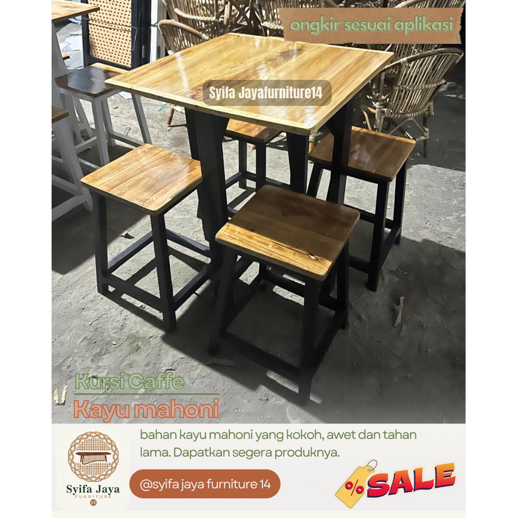 (Ready stok) 1 set Meja kursi Cafe Meja kursi restoran furniture meja dan kusi makan