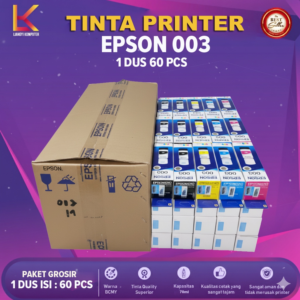 Paket Grosir 1 Dus Tinta Printer Epson 003 Isi 60 Pcs Cocok Untuk printer Epson Tipe L1110, L3100, L