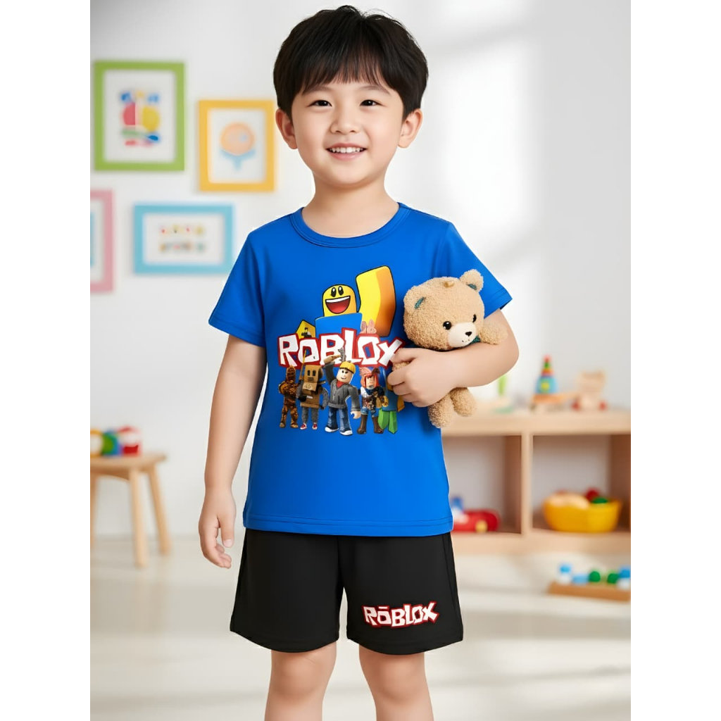 baju setelan anak laki-laki roblox patung 2-9tahun lengan pendek