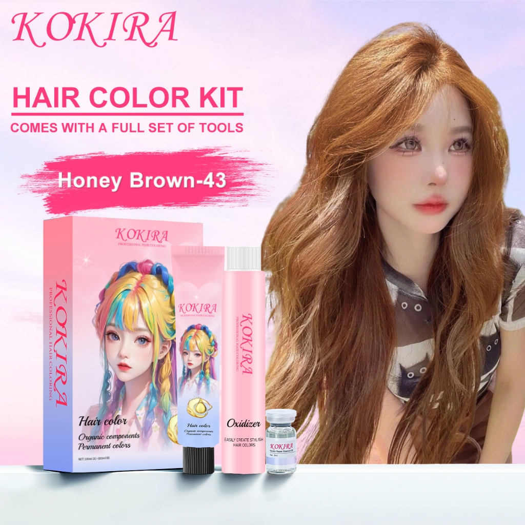 KOKIRA Honey Brown hair color Cat Rambut Permanen Hair Dye Color & Developer 100ml Alami