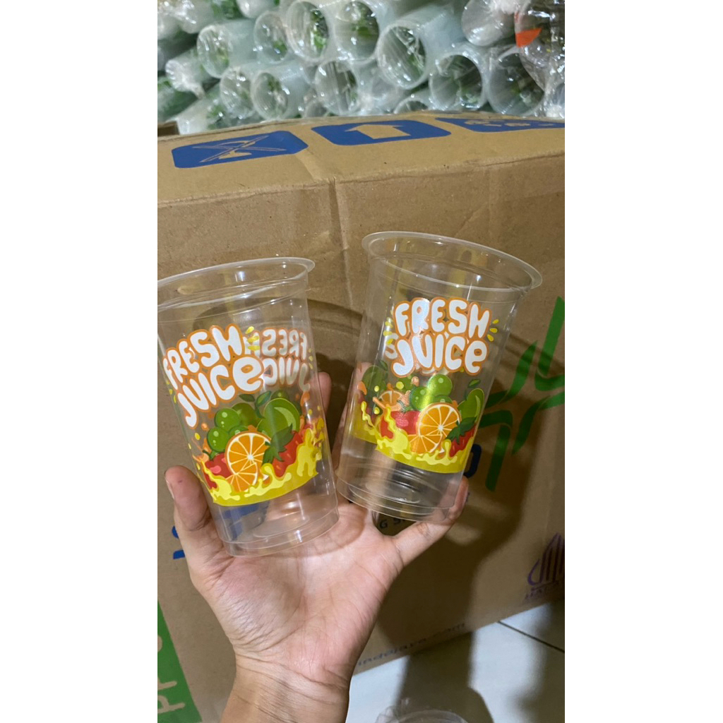 1 Dus Gelas Cup Plastik Sablon Starindo Fresh Juice 16oz Isi 1000pcs / Gelas Jus buah