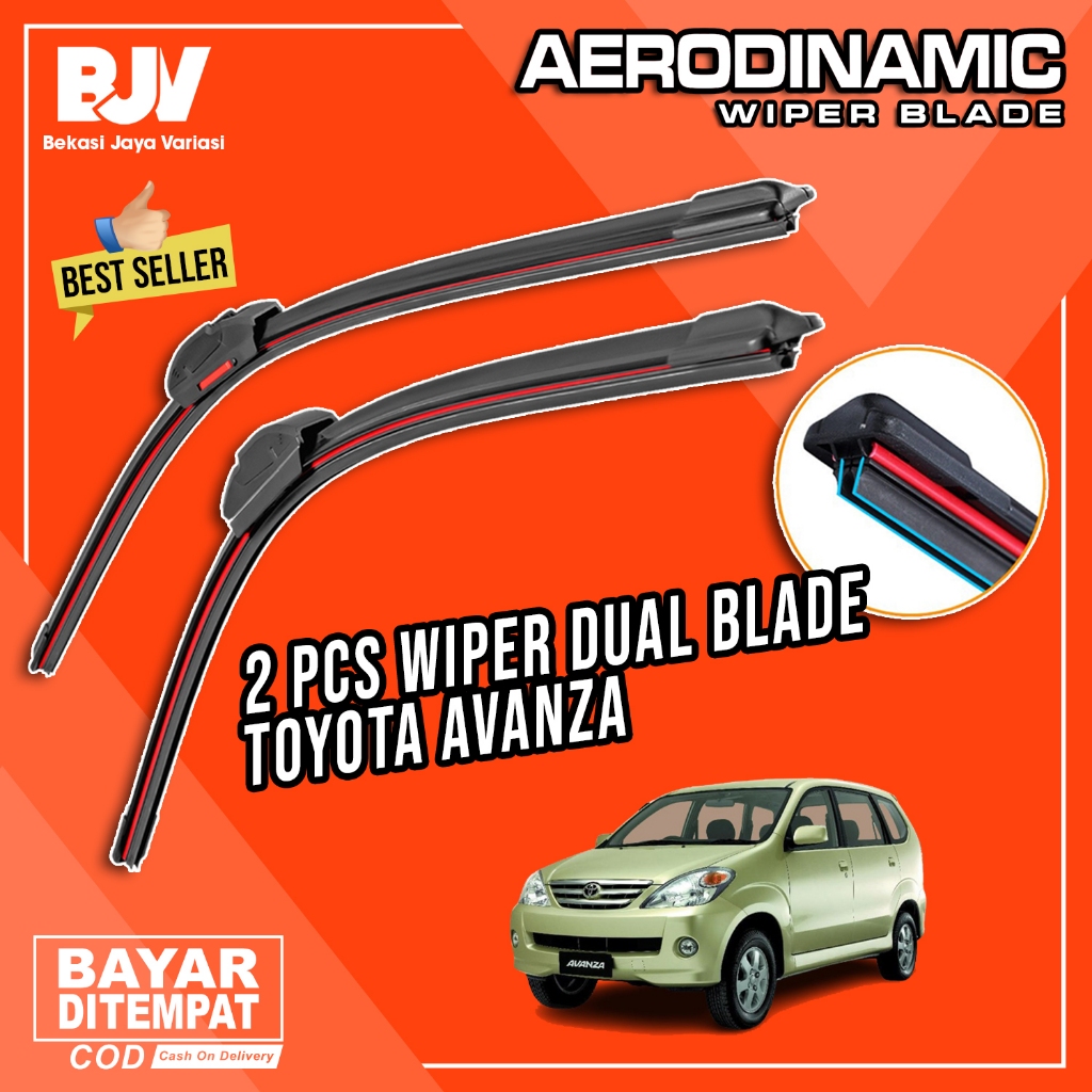 AERODINAMIC Wiper Mobil Dual Blade - Toyota Avanza 2003 - 2011 - Wiper Frameless Dua Karet Universal
