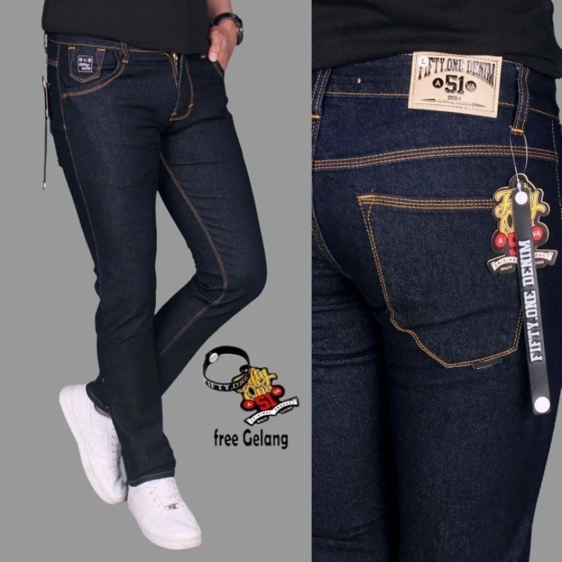 FIFTYONE51 TERLARIS Celana Pria Jeans Panjang SLIMFIT Calana warna Black jazz Scrup Clor Hitam Polos
