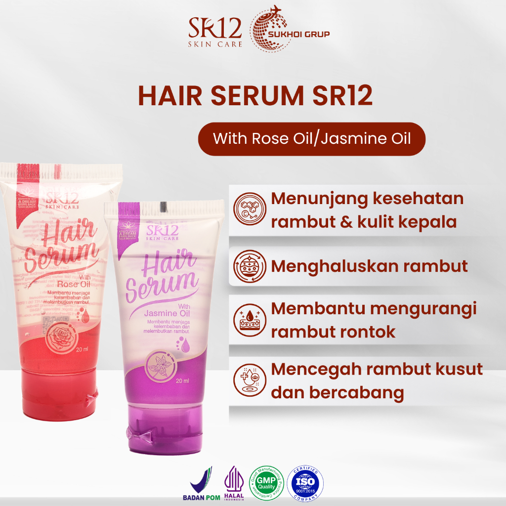Hair Serum With Jasmine Oil & Rose Oil SR12 20ml | Perawatan Rambut Rontok & Bercabang | Hair Care