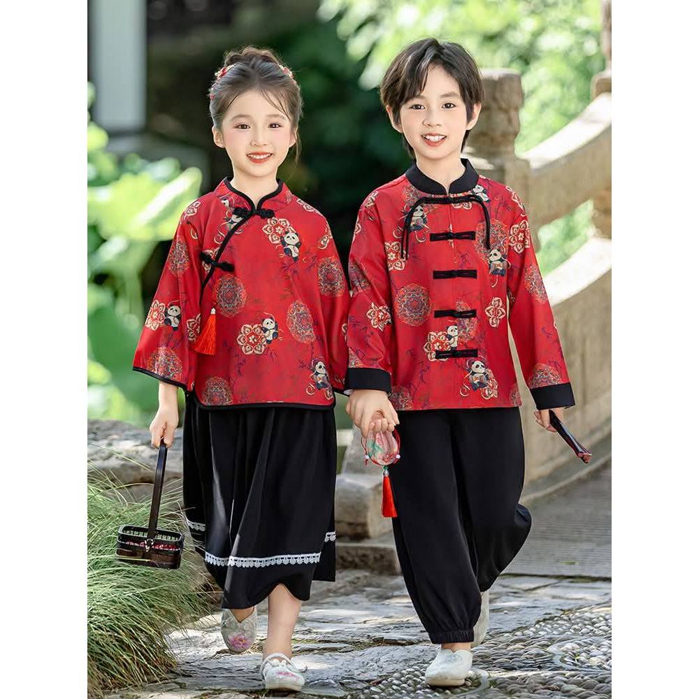 Hanfu Cheongsam Couple Anak Cowok Cewek Elegan Merah Imlek CNY