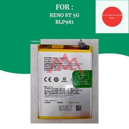 BATTERY RENO 8T 5G / BATRE HP OPPO ORIGINAL BLP981 OPPO RENO 8T 5G