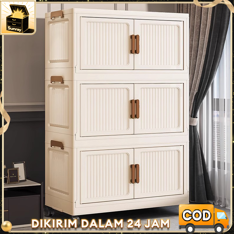 Lemari Plastik Lipat/Lemari Pakaian Serbaguna/Wardrobe Storage/Loker Ekstra Besar