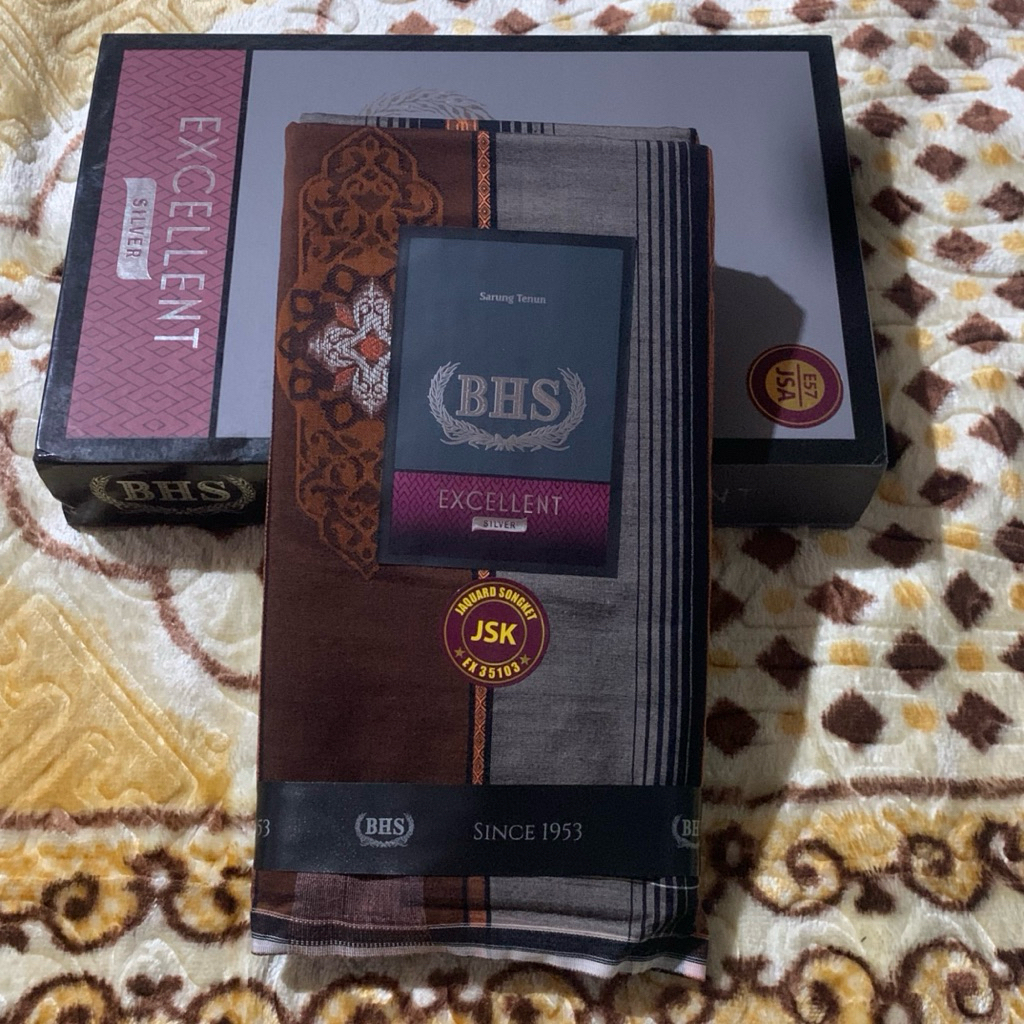 SARUNG BHS EXCELLENT SILVER E57 JSK JACQUARD SONGKET HITAM COKELAT