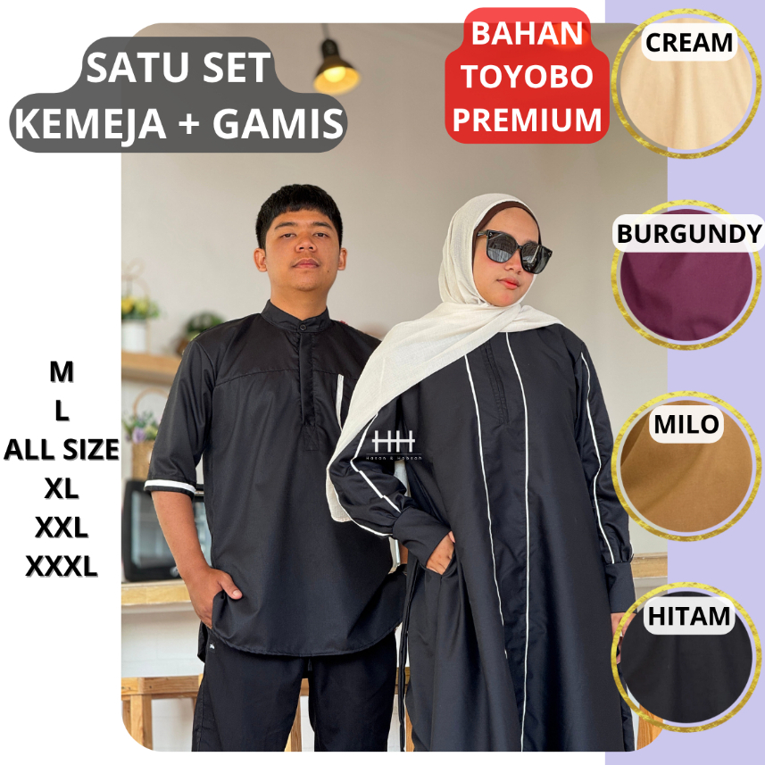 BAJU COUPLE MUSLIM SATU SET KEMEJA dan GAMIS BAHAN TOYOBO PREMIUM - Series MAWADDAH COUPLE - gamis k