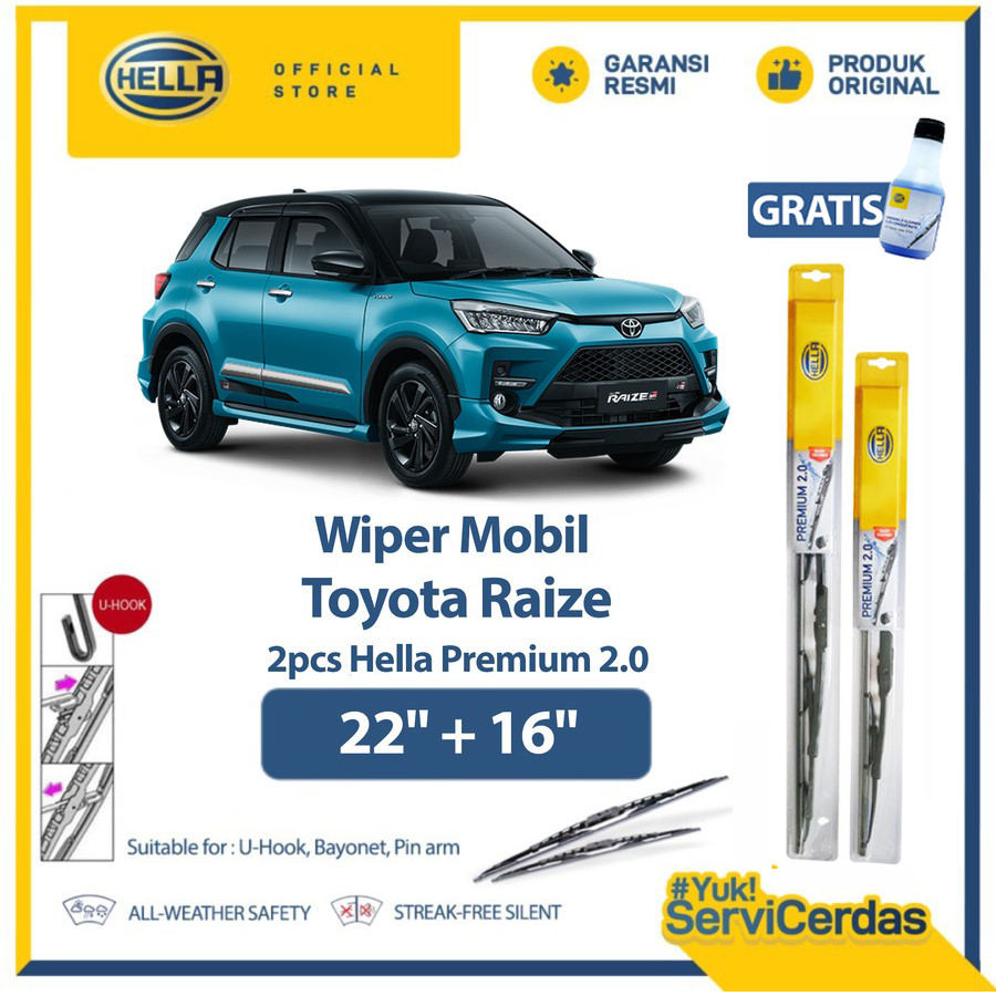 Wiper Mobil TOYOTA Raize 22” + 16” (2pcs) - HELLA Premium 2.0
