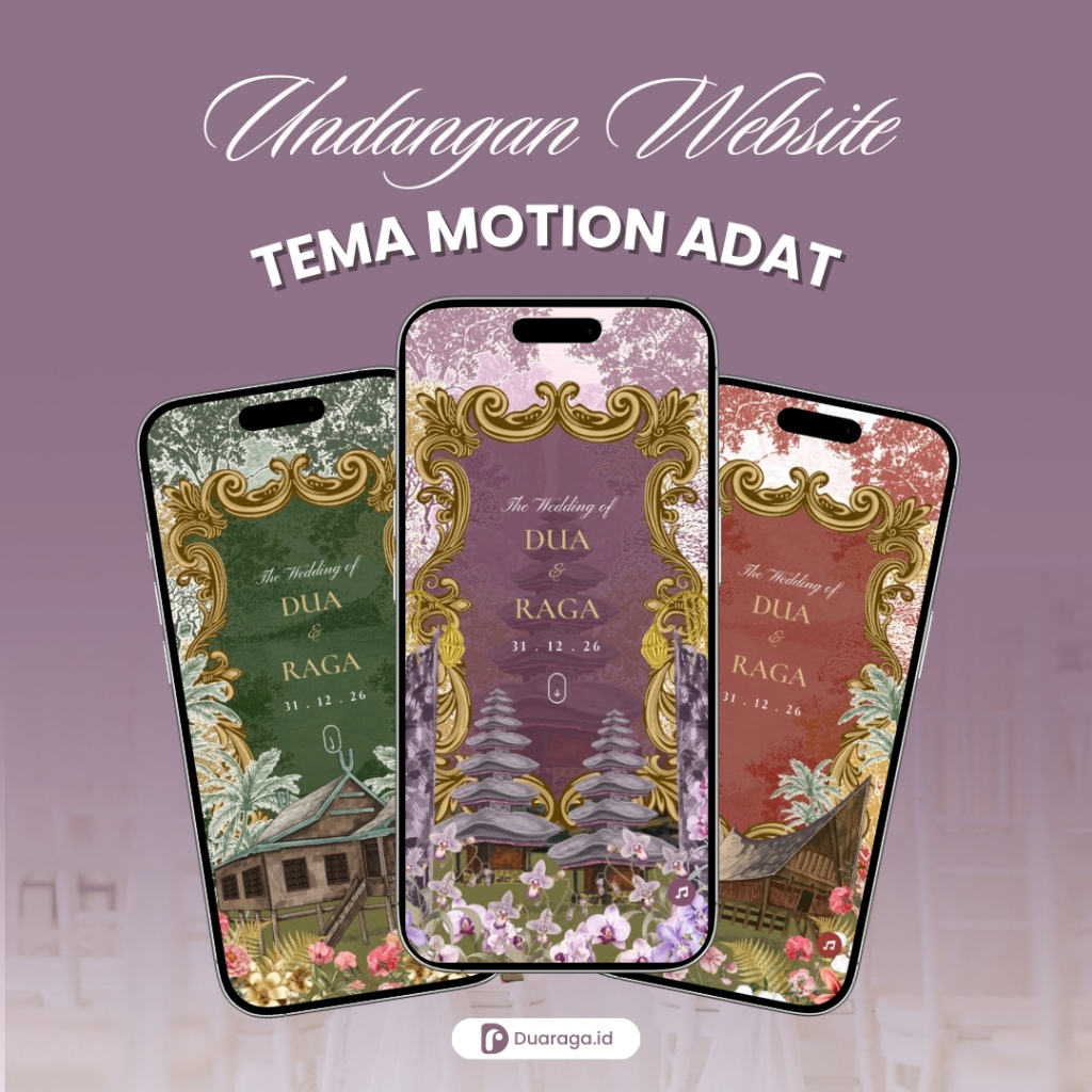 Tema Motion Adat - Undangan Digital Website Pernikahan Desain Eksklusif Elegan Jawa Minang Bali Bugi