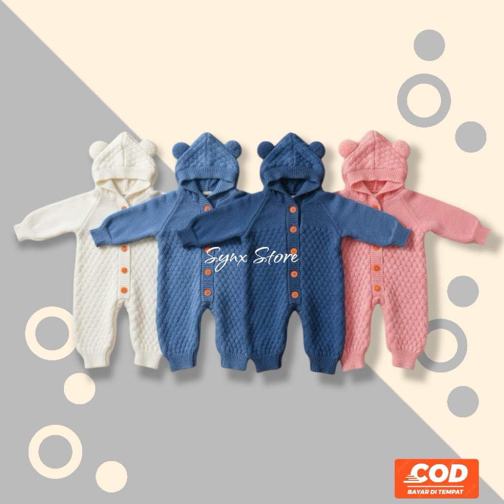 Jumper Romper Rajut Bayi Lengan Panjang Tebal Hoodie  Karakter Sweater Bayi Baru Lahir