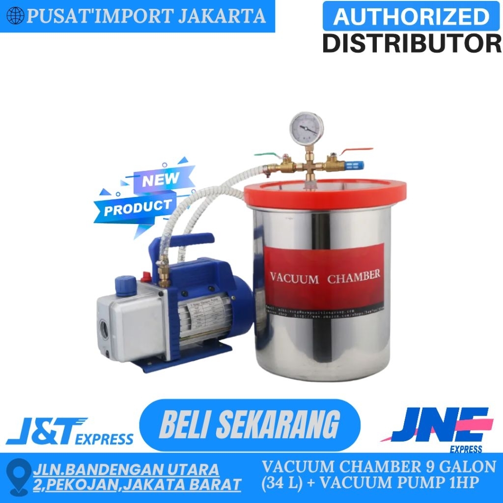 Vacuum Chamber 9 Galon (34 L) + Vacuum Pump 1hp