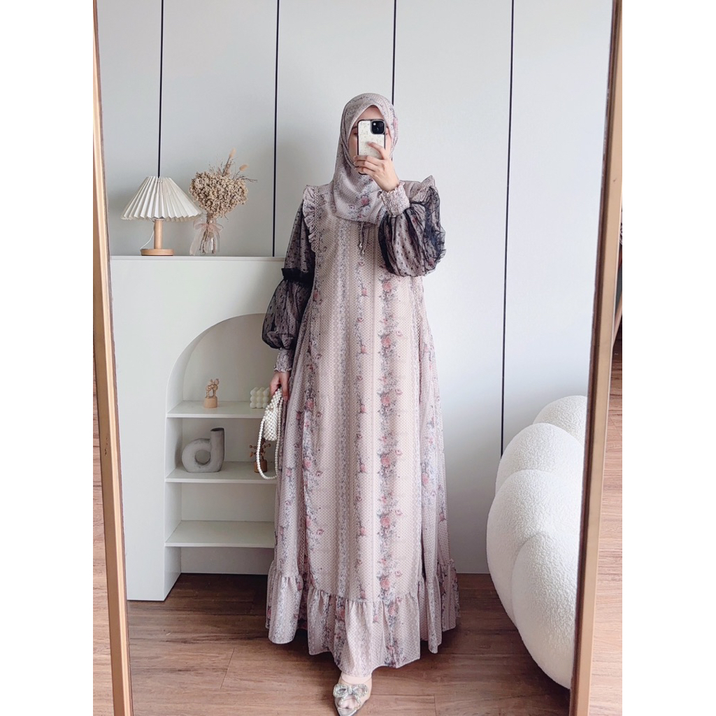 CANDY LADY Valeesha Ruffle Set Hijab Maxi / Gamis Wanita Terbaru Dress Lebaran Gamis Kondangan Bests