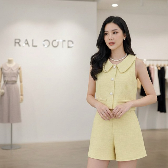 RAL OOTD Tweed Glitter Set Premium Atasan dan Celana Pendek Elegan