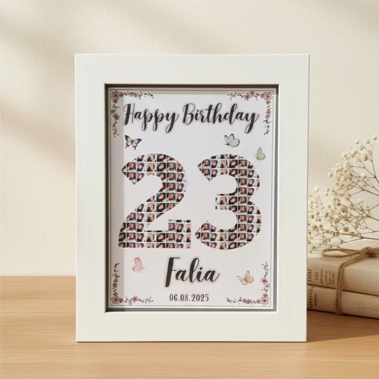 Custom Hadiah Ultah Bingkai Foto Mozaik Angka Ukuran 6R