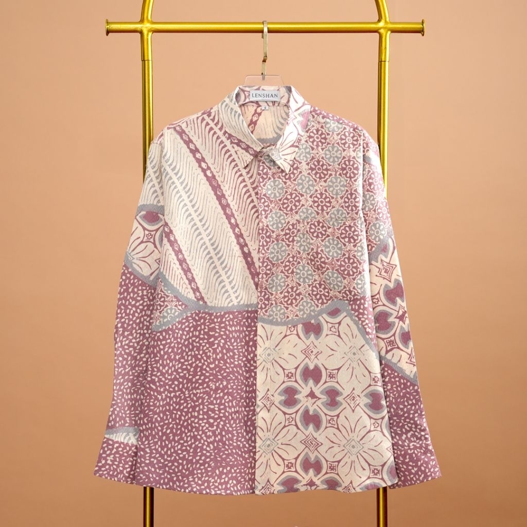Kemeja Batik Pria " ALDY" Dusty Pink Tangan Panjang