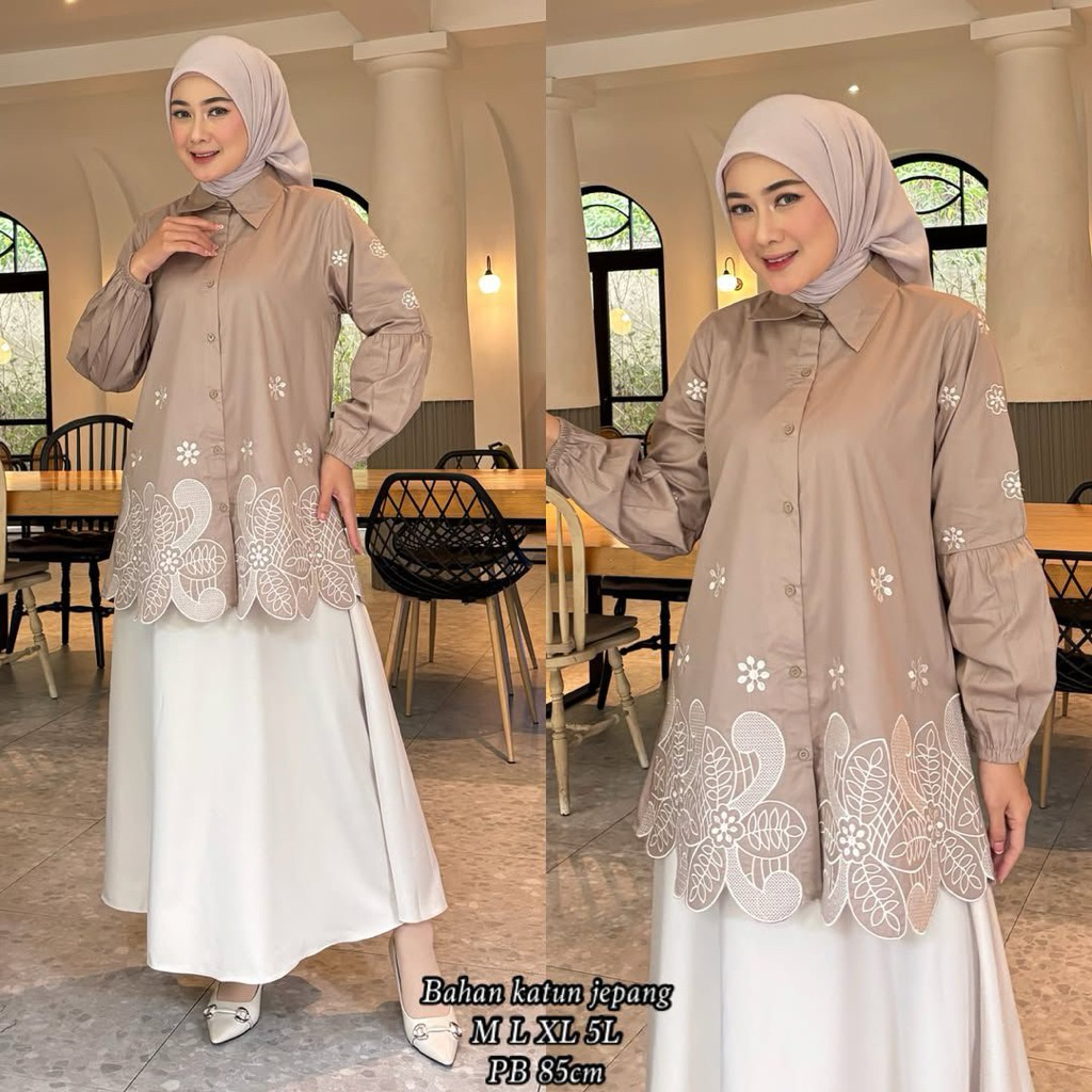 Atasan Tunik Bordir Wanita Motif Bunga Terbaru Tunik Wanita Bahan Katun Jepang Premium