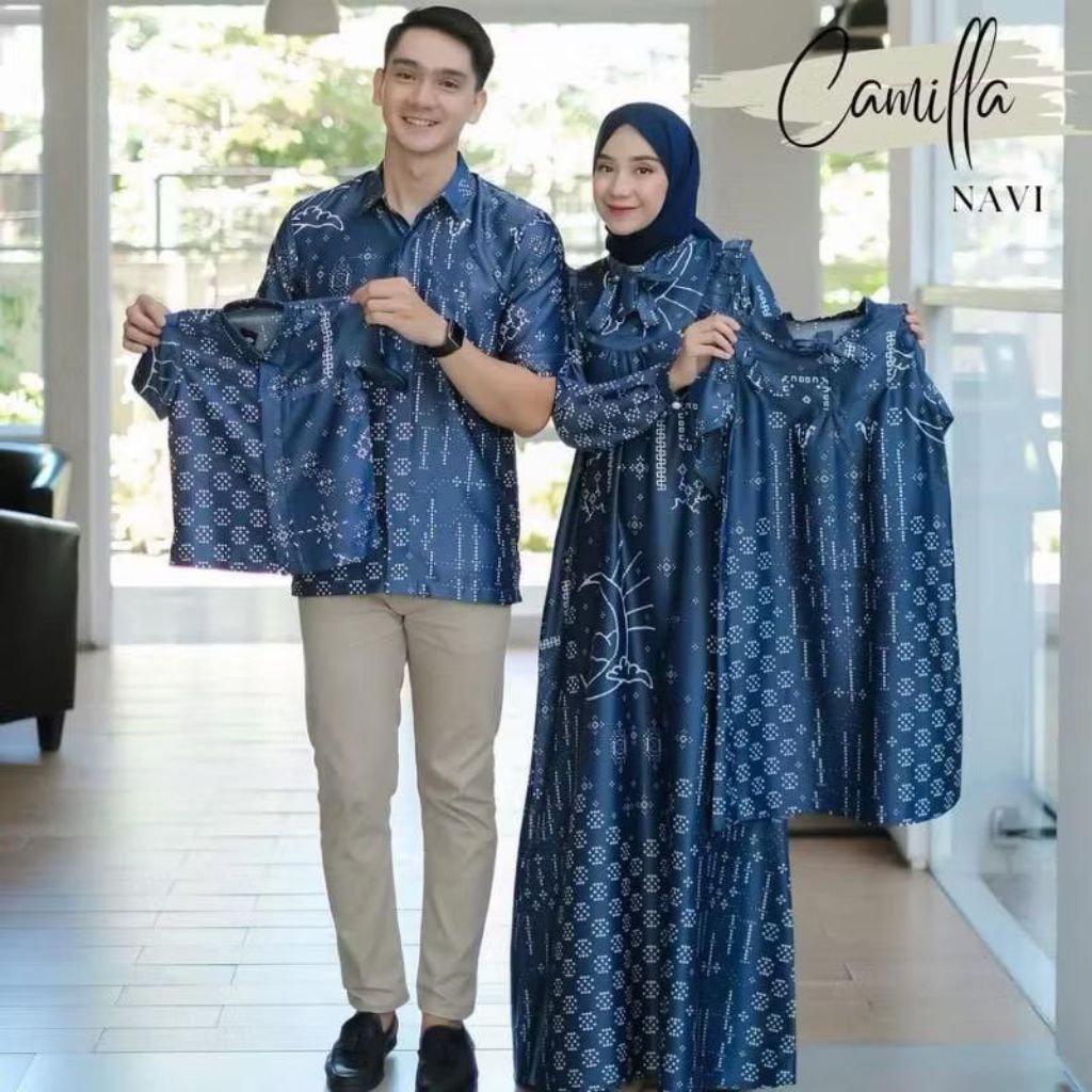 Couple Keluarga Silky Maxmara Baju Muslim Pasangan Ayah Ibu dan Anak Gamis Busui Motif Bulan Bintang
