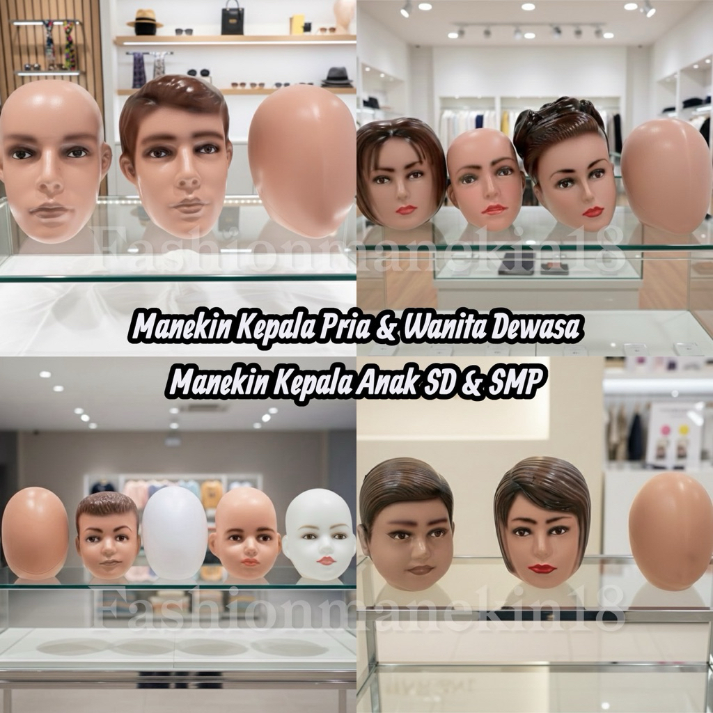 MANEKIN KEPALA WANITA DAN PRIA DEWASA + MANEKIN KEPALA ANAK + PATUNG KEPALA FULLBODY