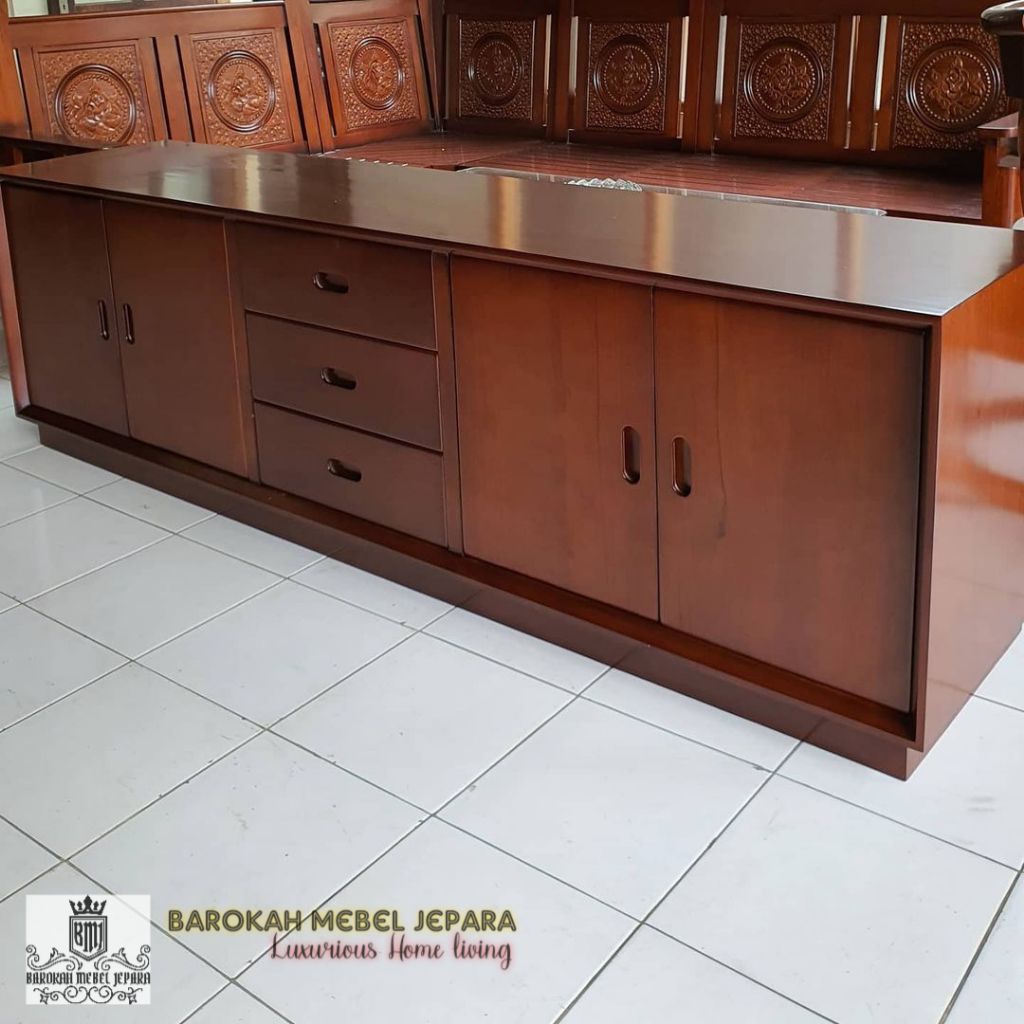 meja tv jati minimalis 2,5 meter bufet kabinet tv jati
