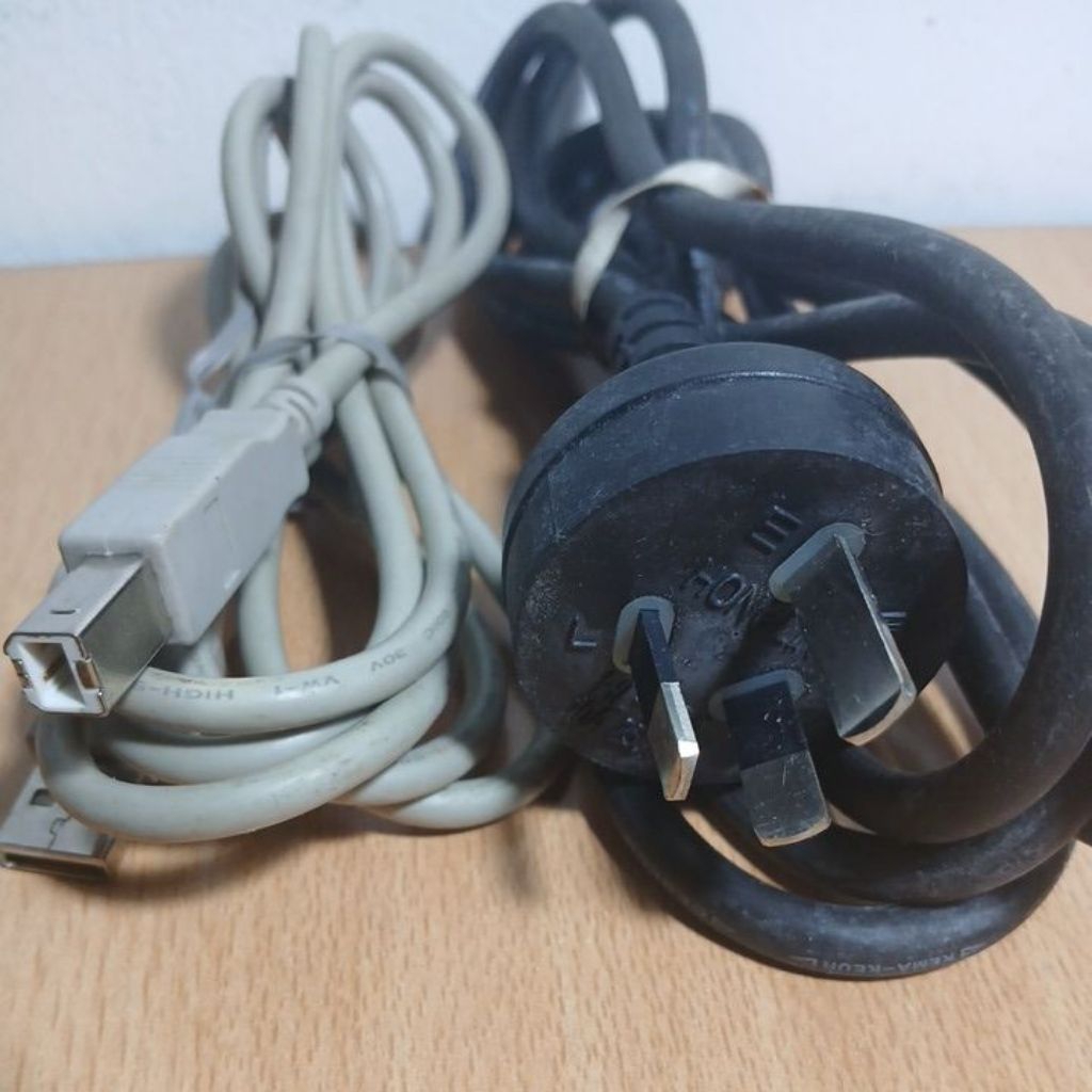 Kabel power kaki 3 (Australia) lk 1,5 m + Kabel printer USB lk 1,5 m abu2