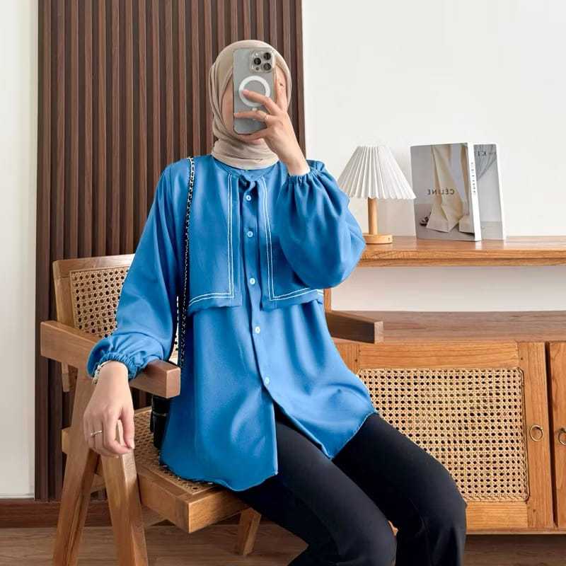 PROMO  Triana blouse layer depan / kemeja vest linen basic / atasan wanita terbaru / baju shakila ov