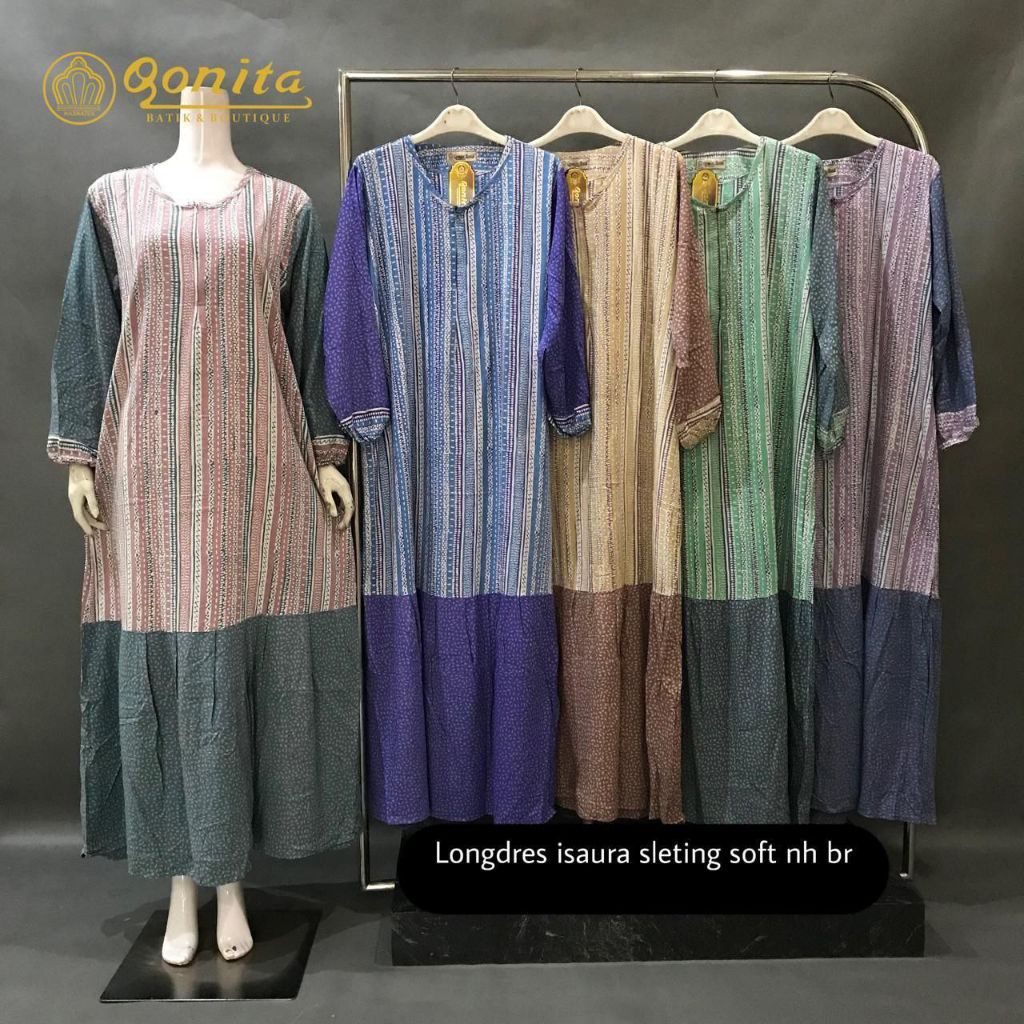{Ld 112 Cm} Daster Qonita Batik Pekalongan Longdres Isaura Sleting Soft ll Daster Lengan Panjang Gam