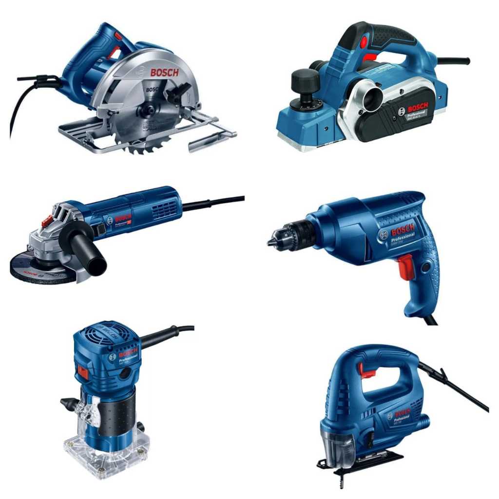BOSCH PAKET TUKANG KAYU  (6 ITEM ) MESIN CIRCULAR SAW / MESIN BOR 10MM / MESIN GERINDA / MESIN SERUT