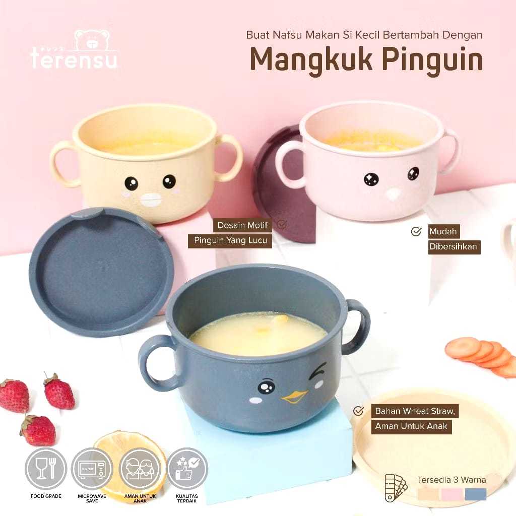 KEZIA Mangkok Makan Anak Bayi Karakter Pinguin