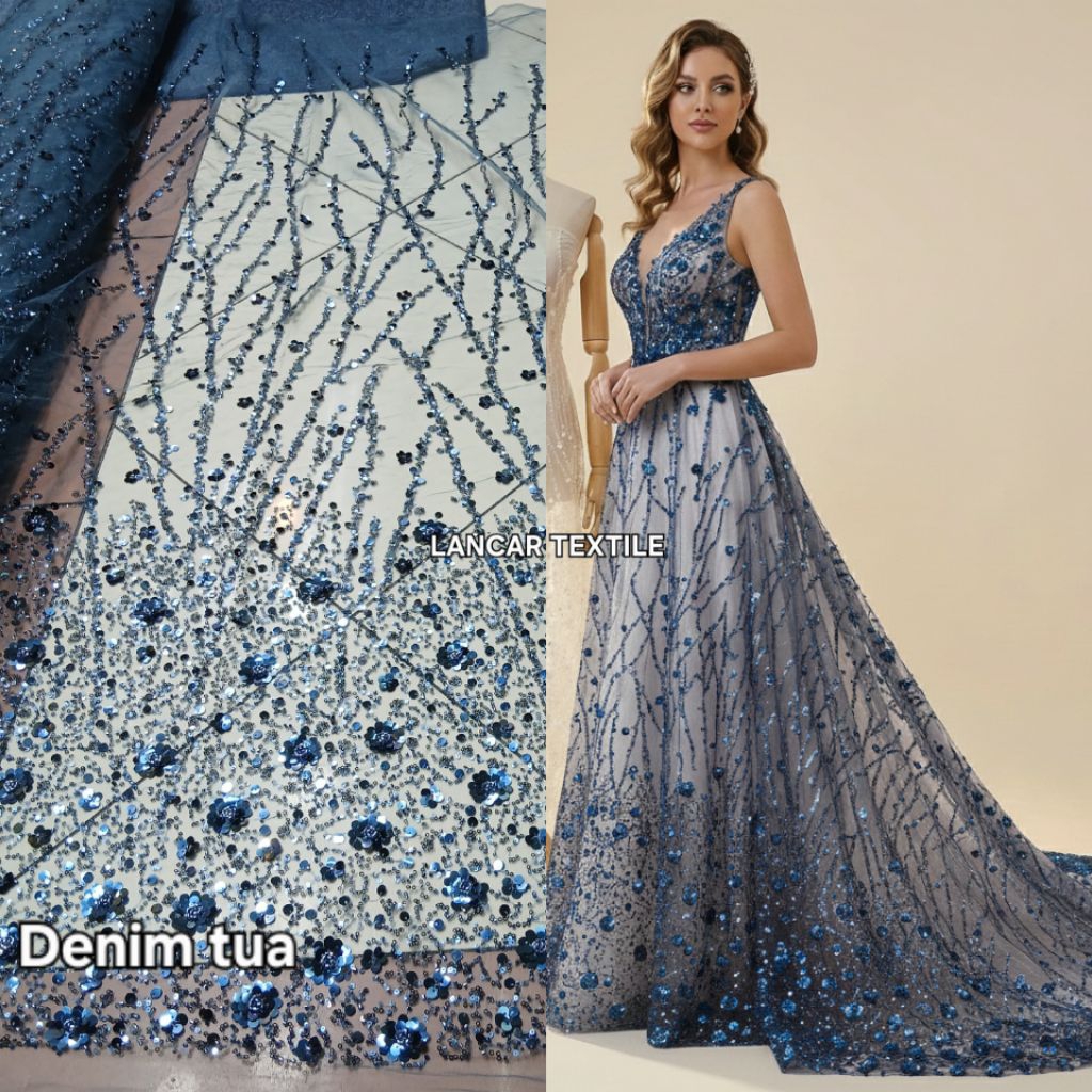 (COD)Kain tile payet siquin motif akar / Kain tile payet siquin mewah ful payet aksesoris