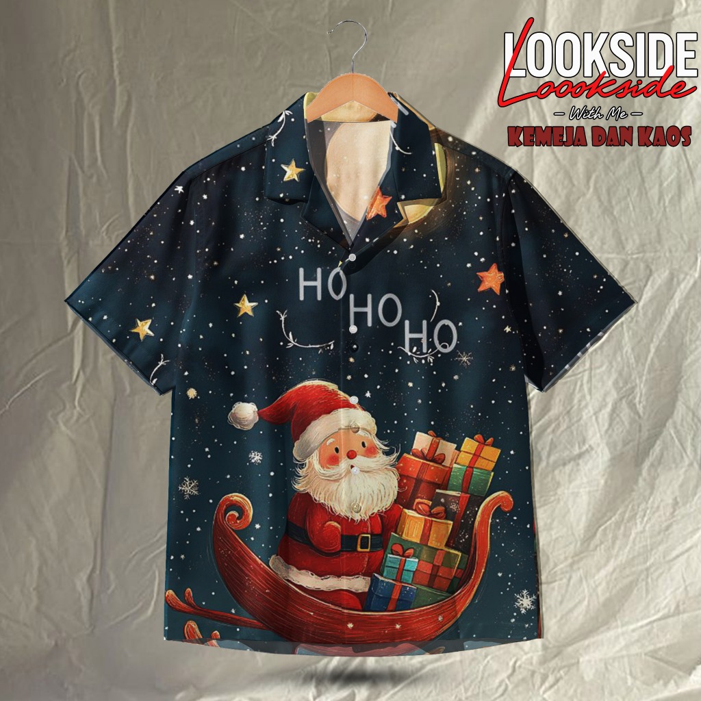 LOOKSIDE Kemeja Natal Pria Keren – Baju Pesta Motif Santa Claus Lucu | LOK202