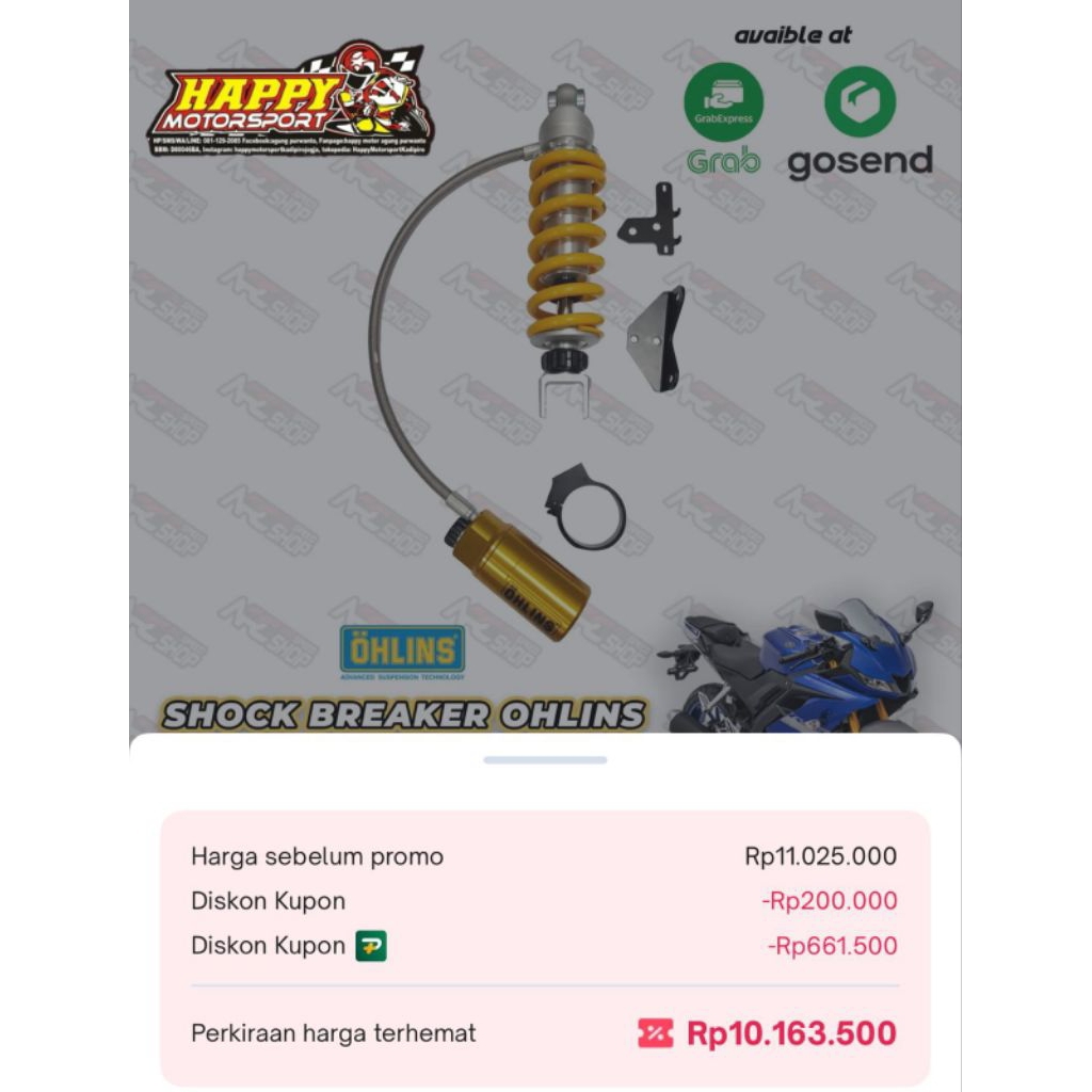 Shock belakang ohlins YA729 yamaha R15 tabung pisah original