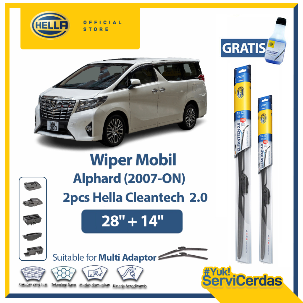 Wiper Mobil TOYOTA Alphard 2007 - On (28”+14”) - HELLA Cleantech 2.0