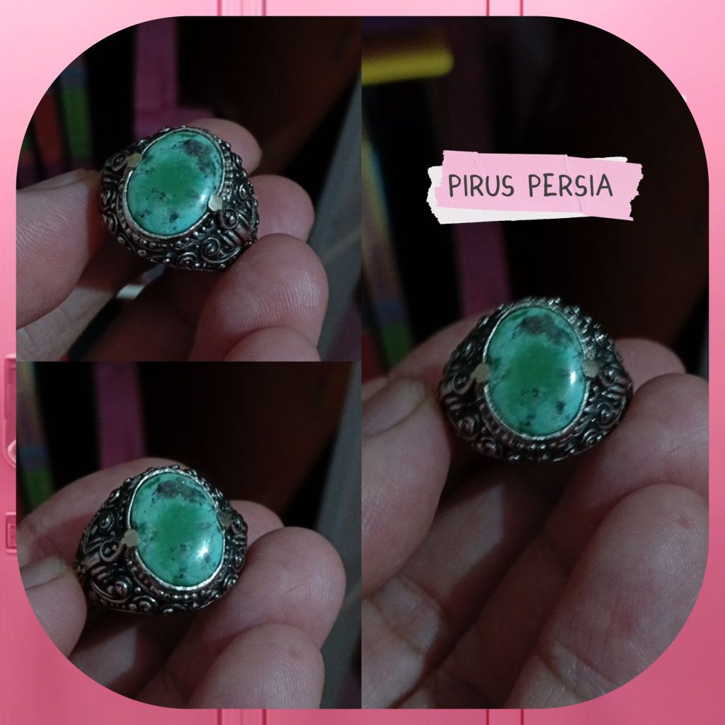 Cincin pirus persia hijau asli natural turquise